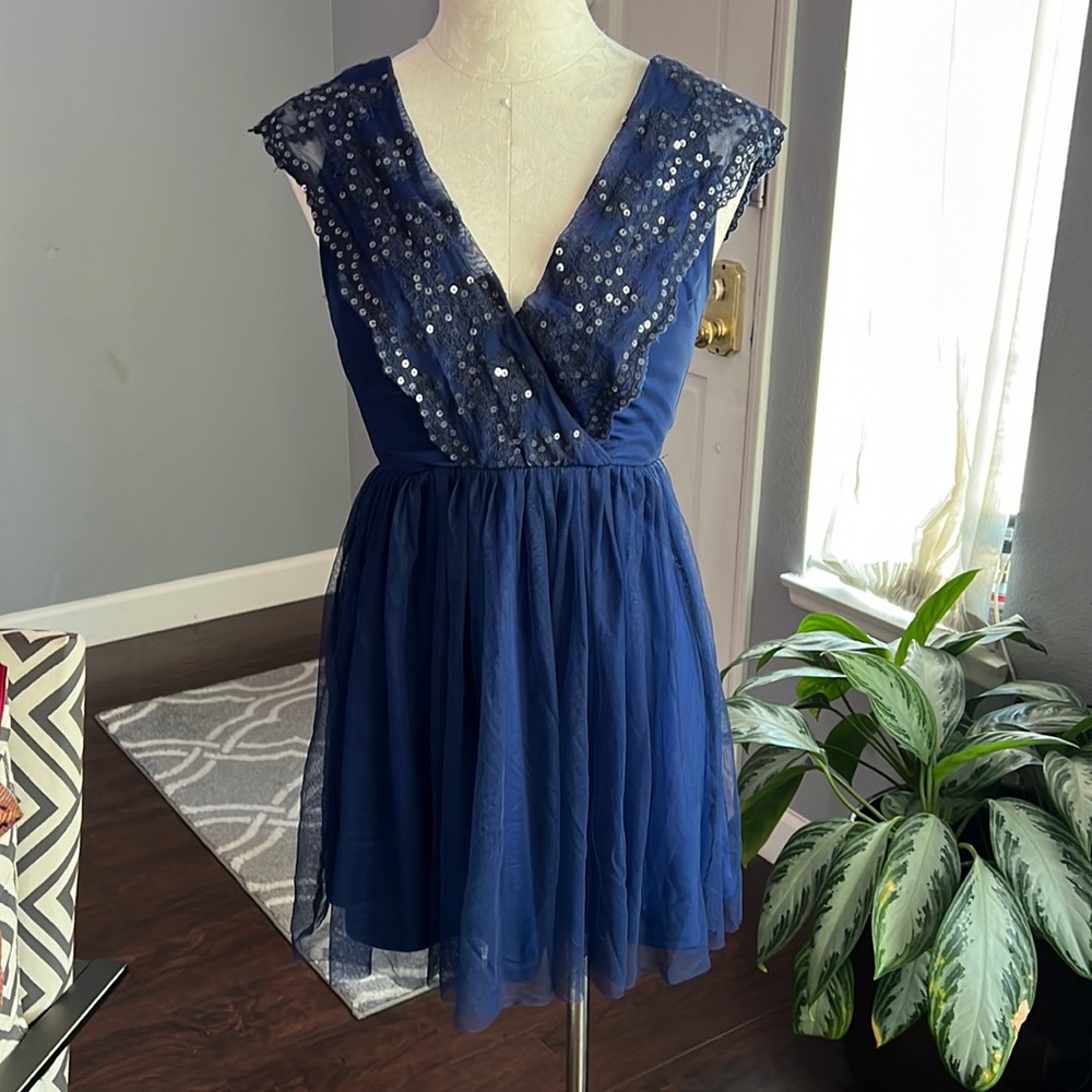 Asos Navy Sequin Ruffle Mini Dress
